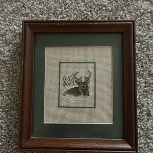 Framed Deer Cross-Stitch Art